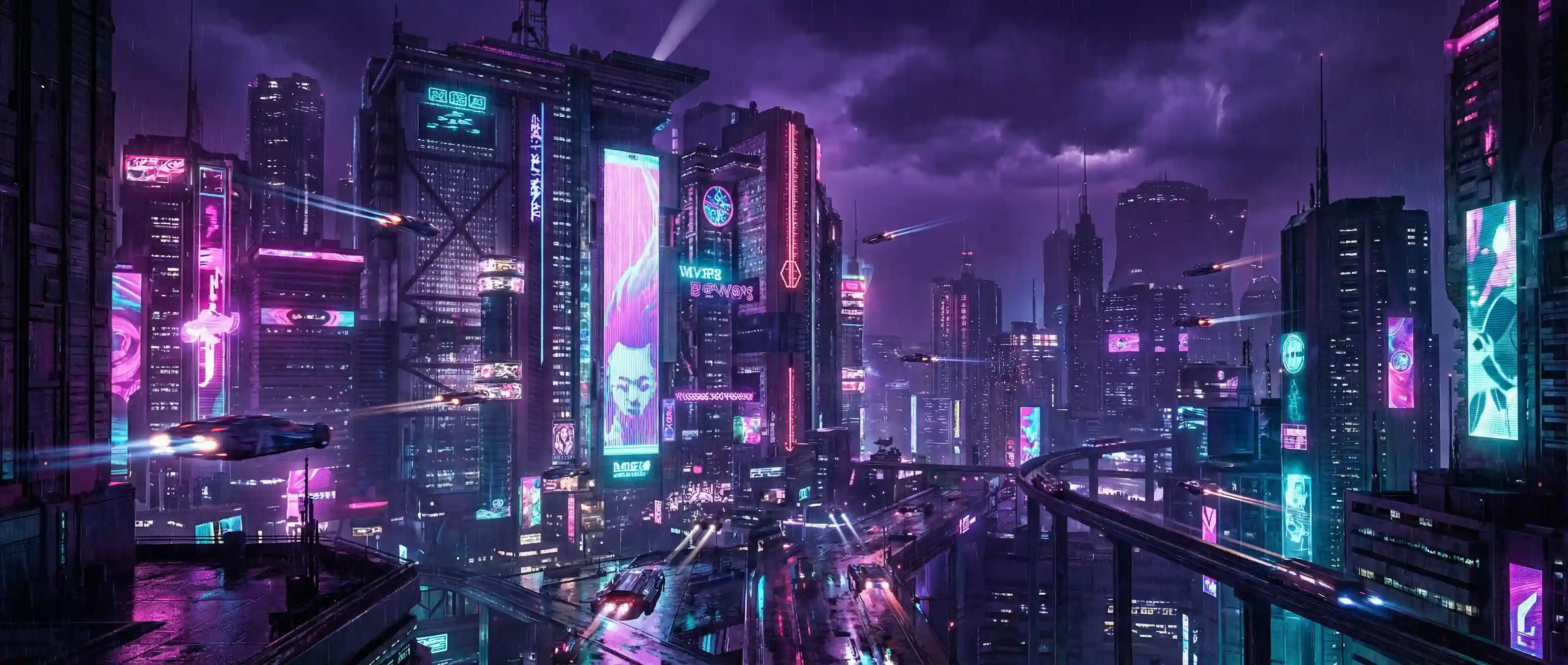 飞驰娱乐 赛博朋克忍者都市夜景全景